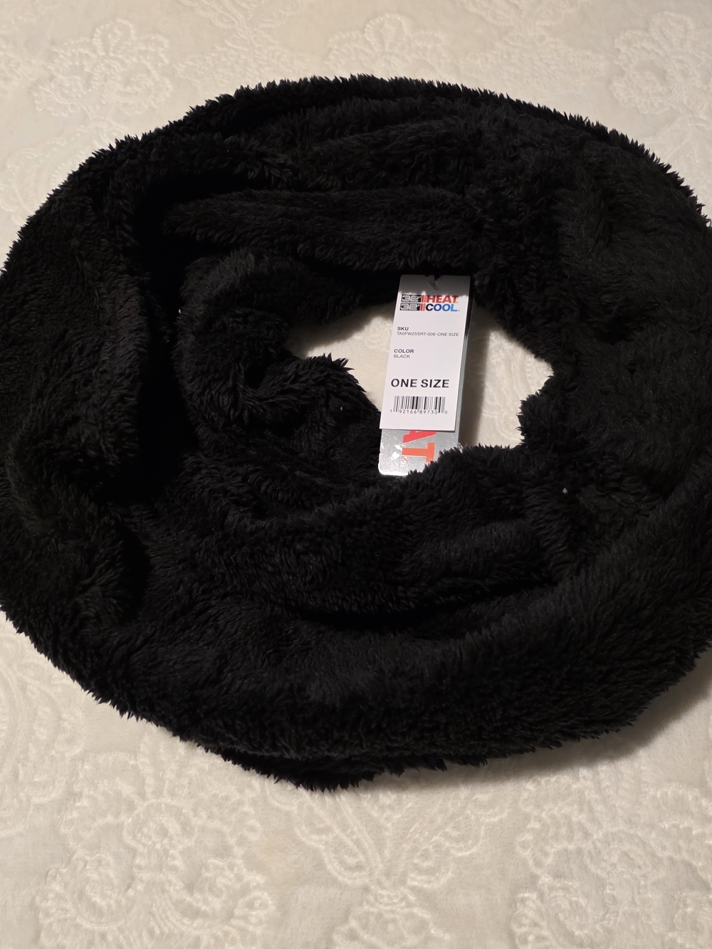 Black Plush Infinity Scarf - One Size